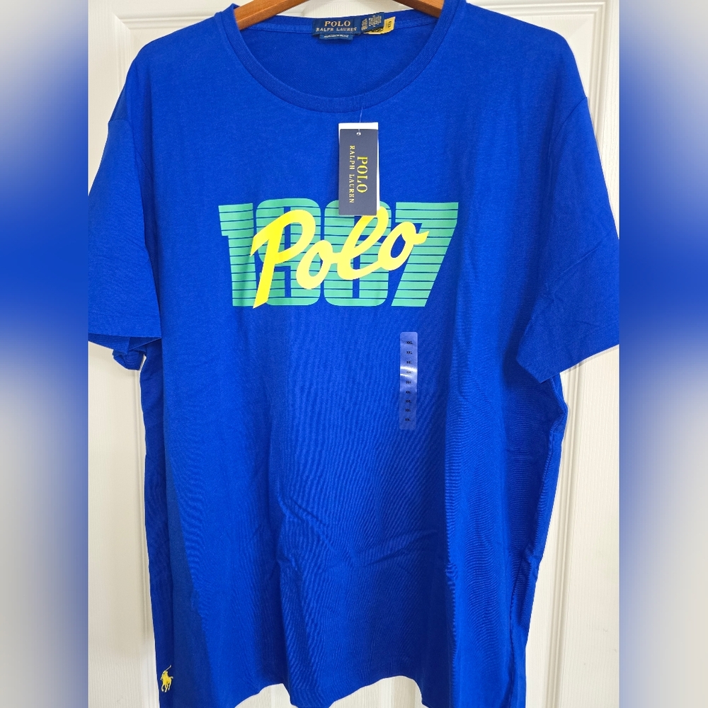 Ralph Lauren Men's Blue and Green Graphic Tee. New With Tags